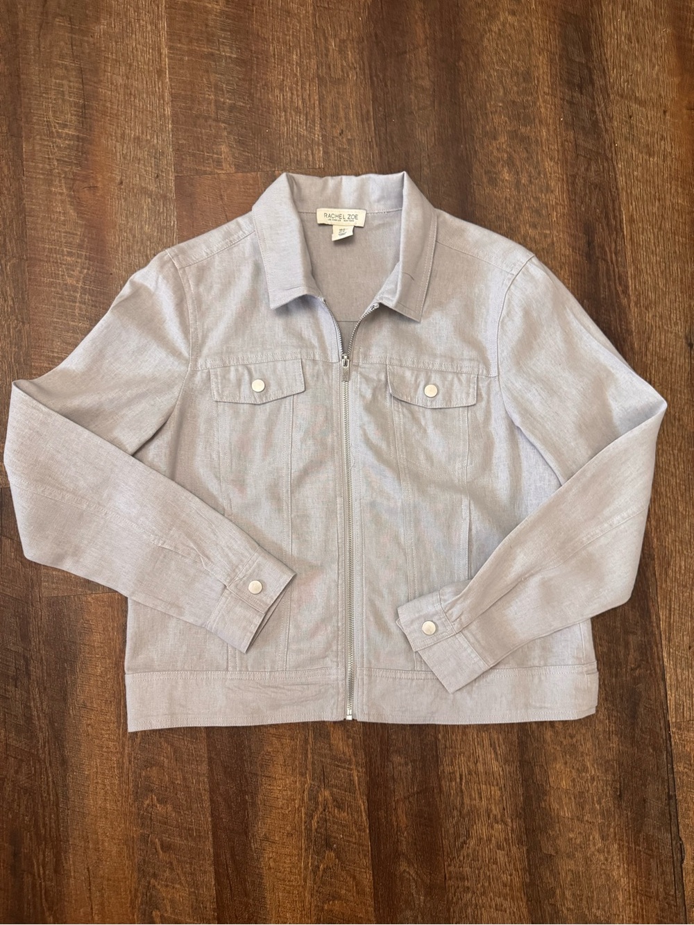 Rachel Zoe Linen Blend Utility Jacket Shacket Gray Zip Front Size Medium